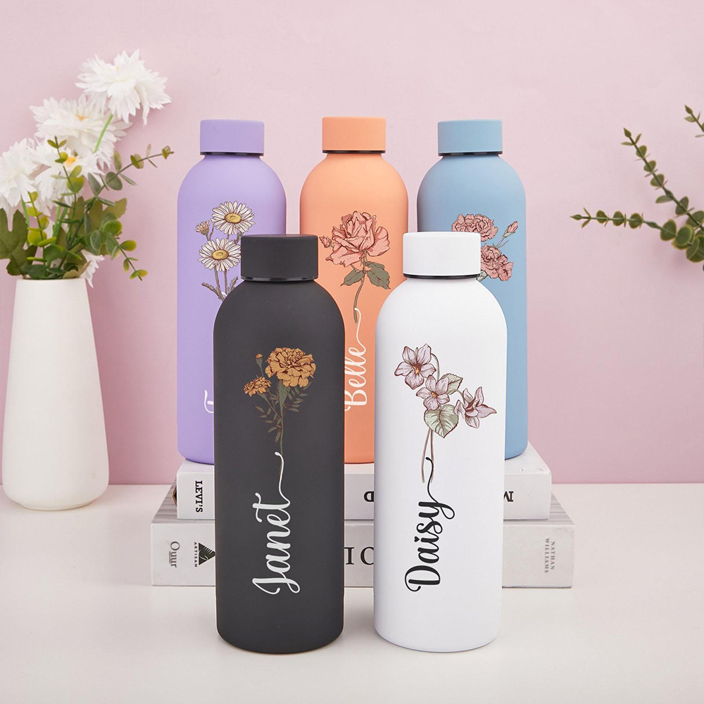 Flask Stainless Steel - Bouteille d'eau florale personnalisée, bouteille isotherme