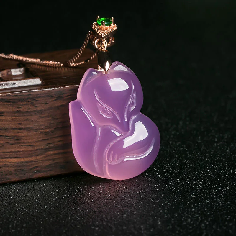Men Accessories For Hand - Collier pendentif renard agate violette naturelle