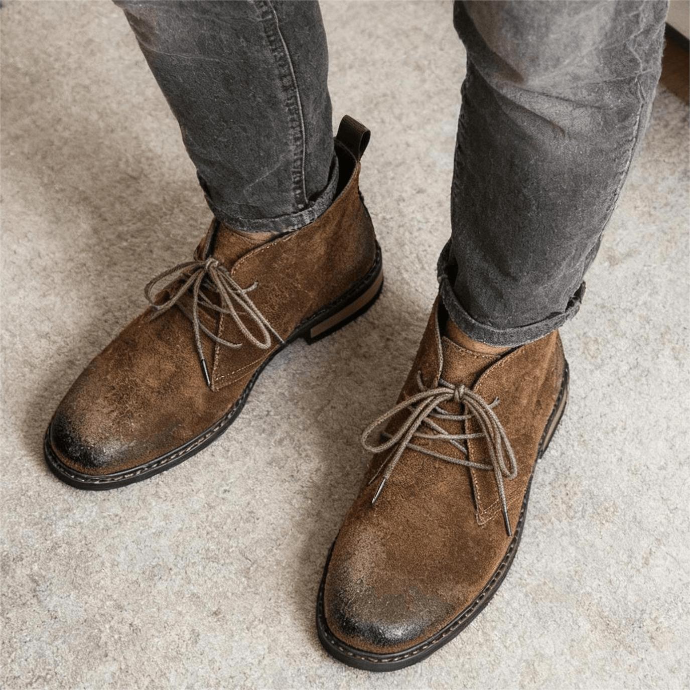 Men'S Accessories Leather - Bottines en cuir rétro confortables, style