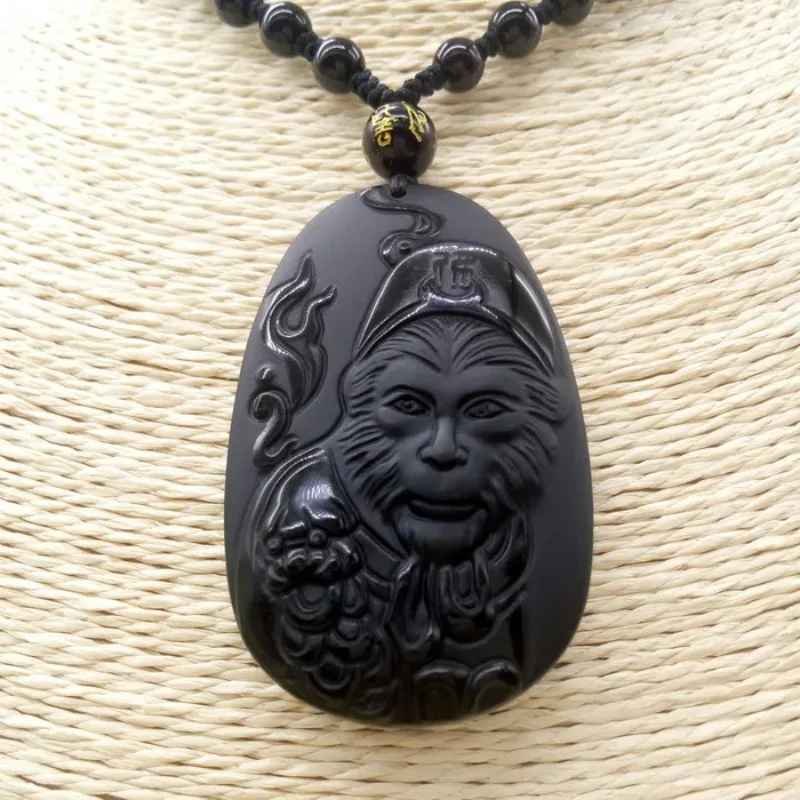 Men Accessories For Hand - Pendentif soleil WuKong en obsidienne naturelle,